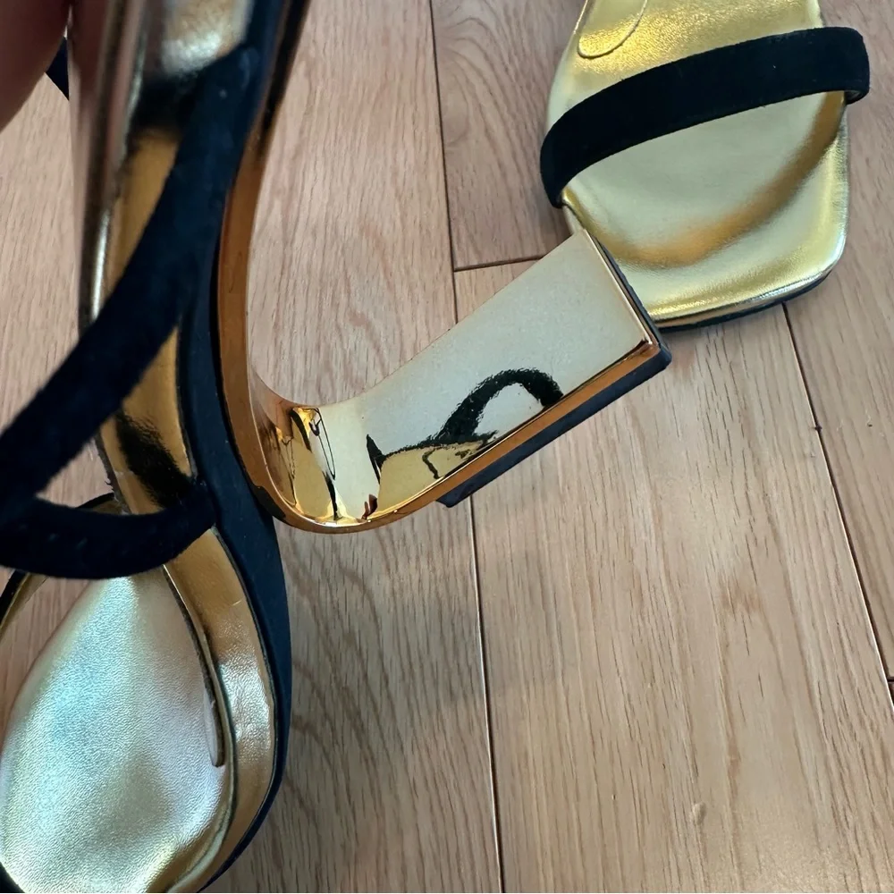 Jeffrey Campbell Geometric High Heel Sandals Size 9.5 Black & Gold Inverted Heel - Picture 6 of 7